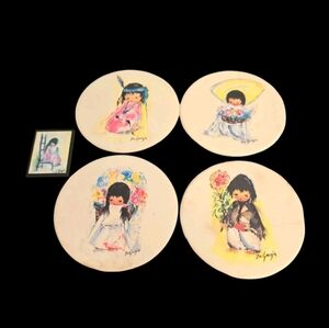 Set of 4 Hand Painted De Grazia Sandstone Drink Coasters with a Magnet